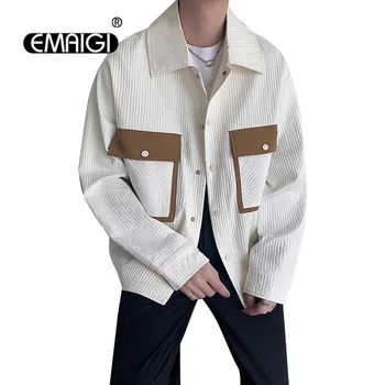 Мужская Корейская уличная одежда из ткани в 3D полоску, свободная Повседневная Винтажная куртка, весенне-осеннее пальто-карго, верхняя одежда Jaquetas